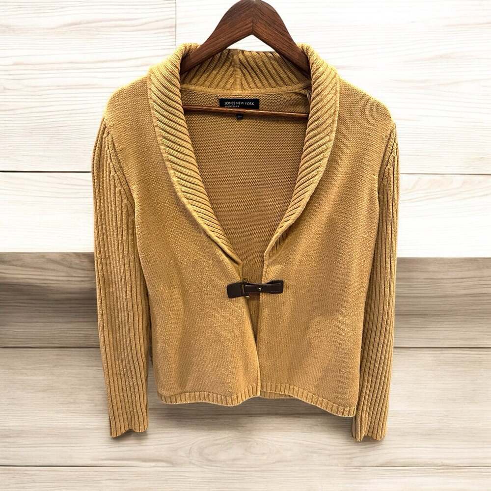Jones New York Signature Cardigan Sweater Shawl Collar Buckle Preppy Sz M